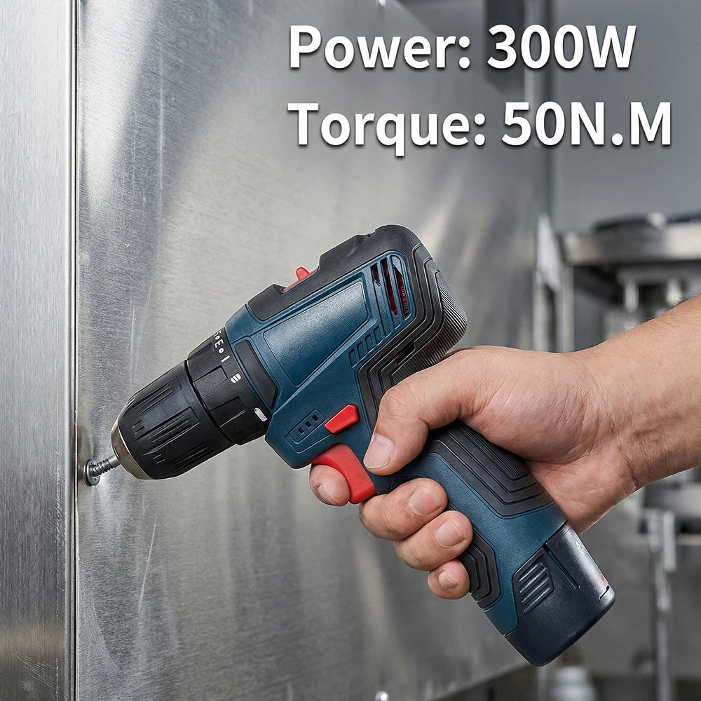 Podofo 12V Cordless Professional Electric Drill Cordless Driver Heavy Duty Multifunctional For Wood Metal Plastic Drilling Household Diy Tools Maintenance Assembly Ergonomic Design