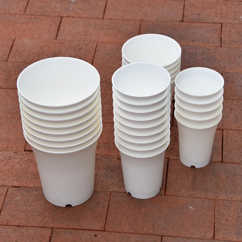 2/5Pcs White Plastic Flowerpots Simple Nursery Seedling Pot Flowers Seed Breeding Planters Container Box Garden Supplies Tool