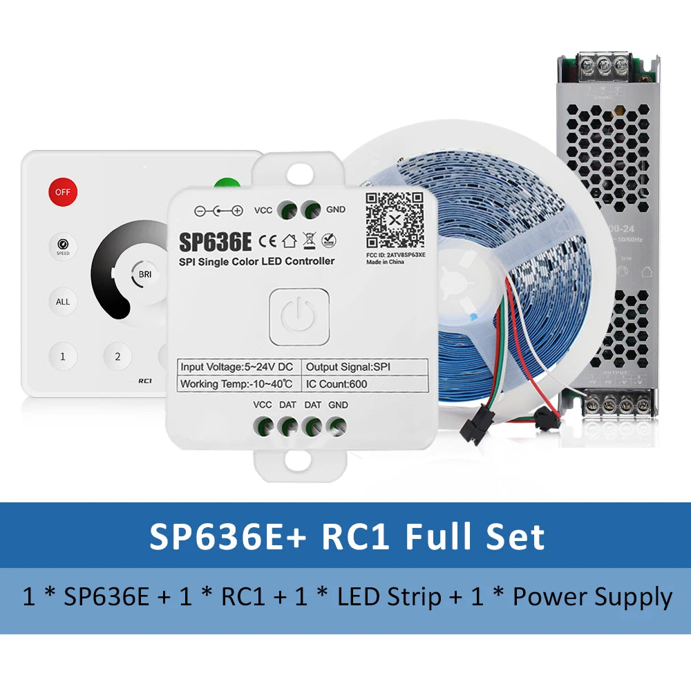 LED strip full set with blue LED roll, SPI controller, and RF remote