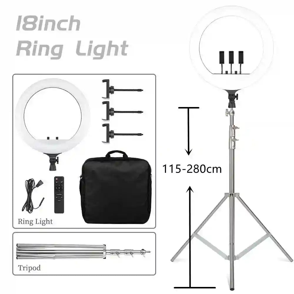 18 Inch Ring Light with Tripod Stand - Adjustable Professional LED Lamp 280cm stand Tidesmit