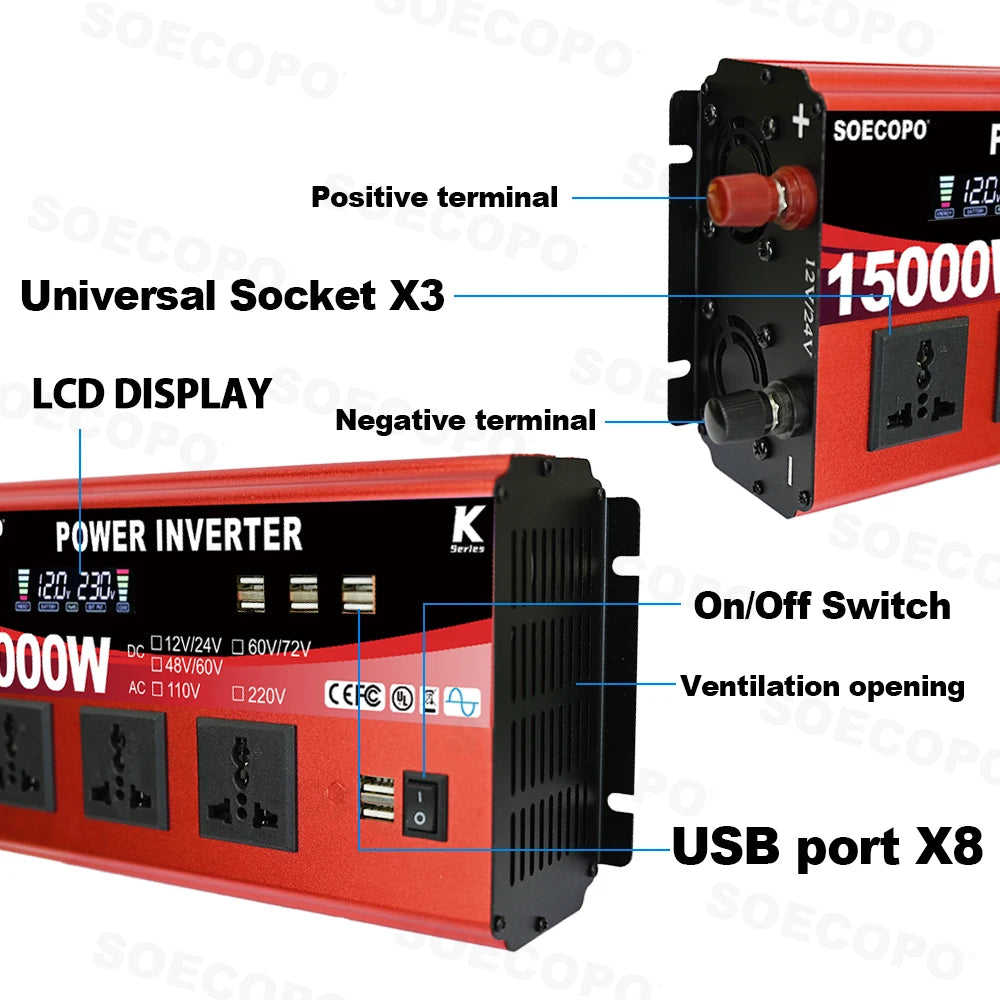 Portable Solar System Kit 15000W Peak 12V 24V To 110V 220V Inverter 3 Universal Sockets 300W Panel 100A Controller for Home RV