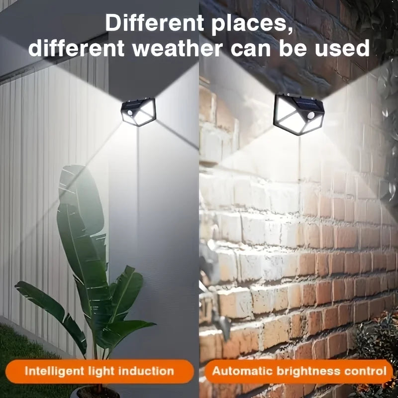 6/4 Pack 100 LED Solar Wall Lights, IP44, Solar Powered with 6-8 Hours Battery Life, Built-in Motion Sensor Auto On, 6500K Color Temperature, Ideal for Street, Courtyard, Mall And Parking Lot Lighting, Ideal Gift for Family
