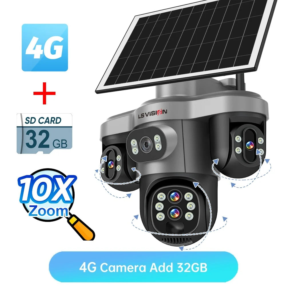 LS VISION solar PTZ security camera, 4G with 32GB SD card