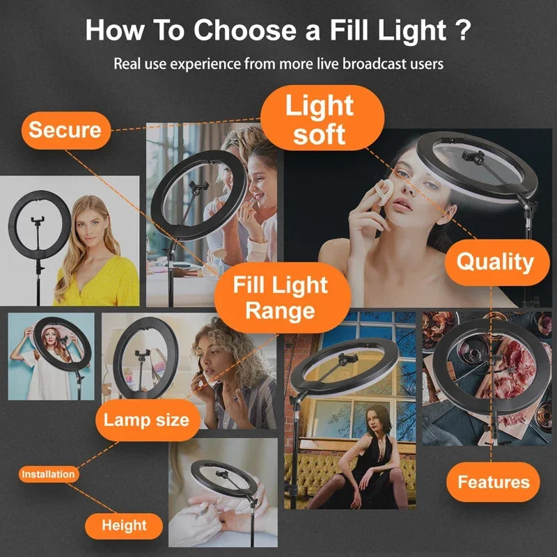 LED Ring Light With Tripod Stand - Dimmable Video Lamp for Content Creation Tidesmit