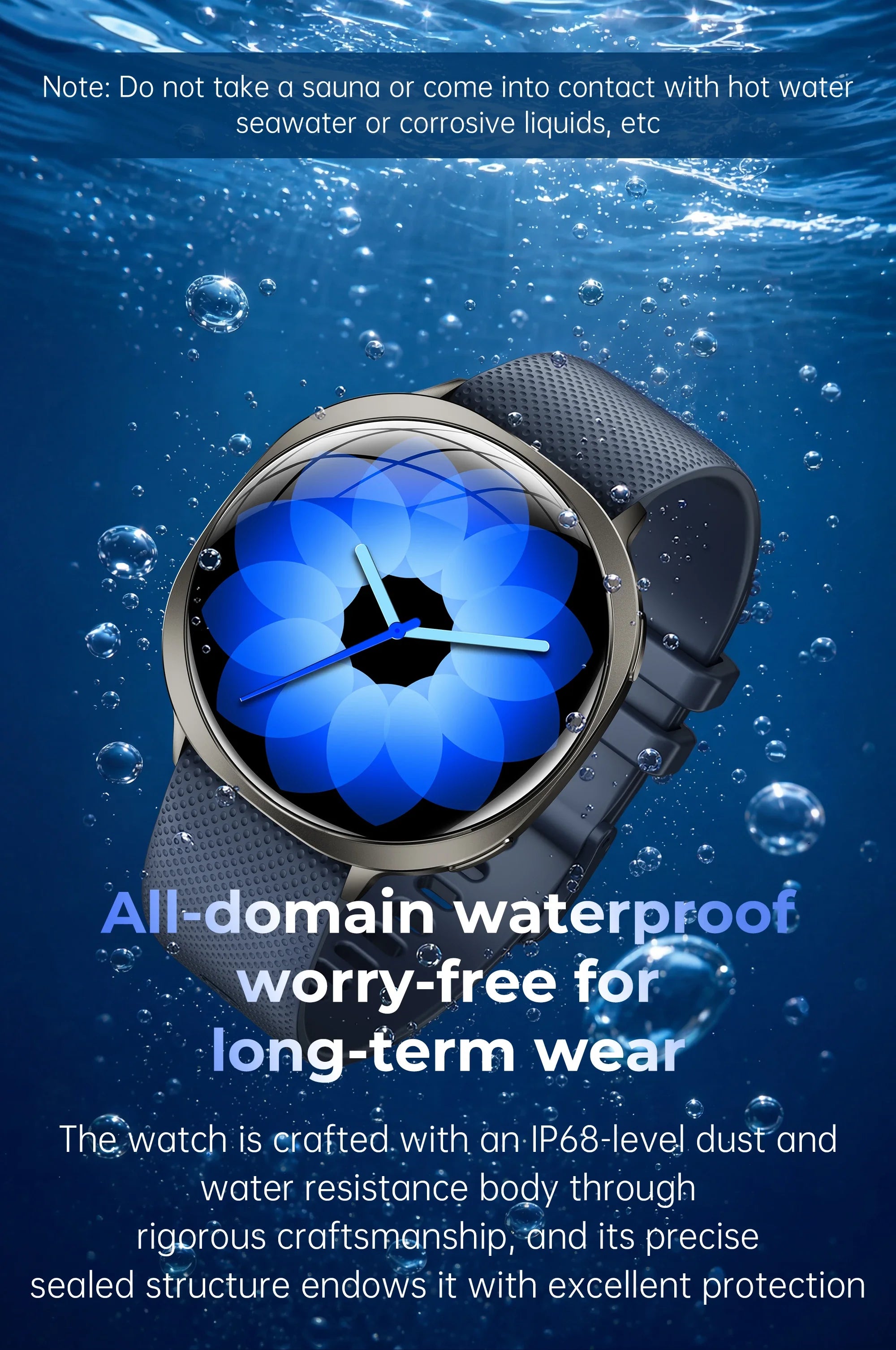 New Smart Watch Tracking Fitness Voice Assistant IP68 Waterproof Flashlight Health Round Curved Screen  Smartwatch Men Women