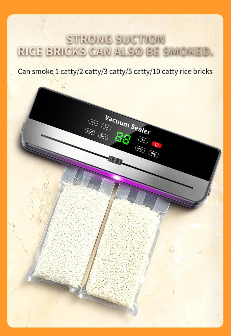 Portable Vacuum Sealer with Strong Suction & USB Wireless Charging | Dry/Wet Food Sealing for Kitchen