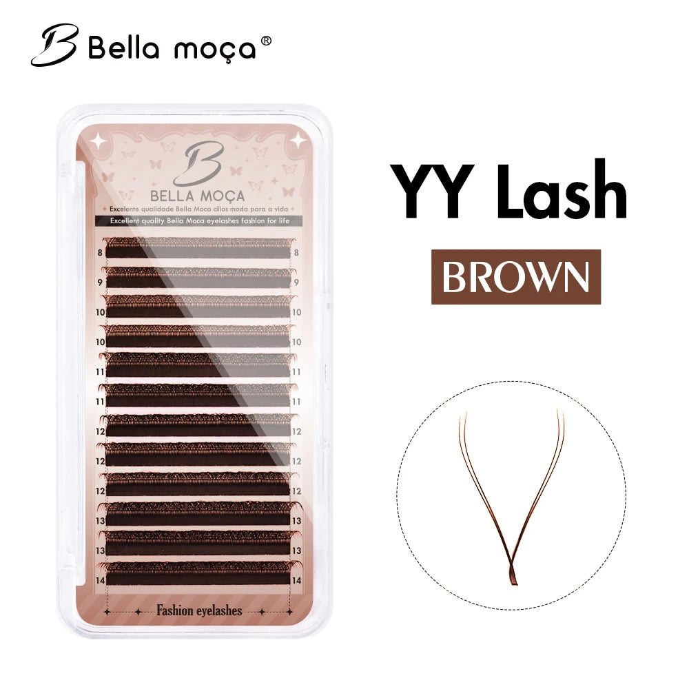 YY Shaped Eyelash Extensions 0.07mm D Curl Matte Faux Mink Lash False Eyelashes brown yy lashes Tidesmit