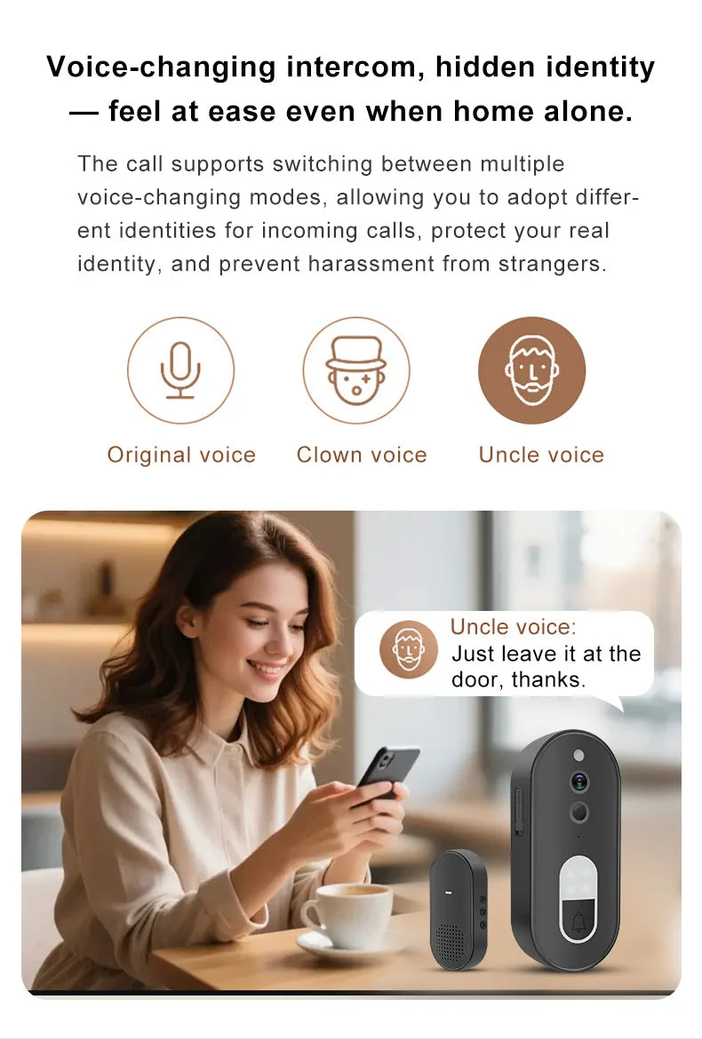 Tuya 1080P HD Wireless WiFi Video Doorbell Smart Home Security Camera Two Way Audio Night Vision Motion Detection IP65Waterproof