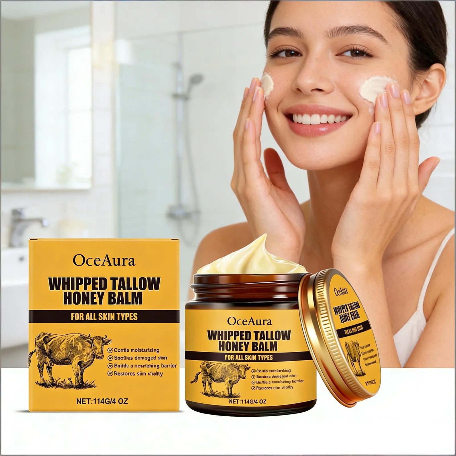 Beef Tallow Honey Balm Deep Hydrating Soft Smooth Skin Damage Care Tighten Fine Lines Facial Moisturizer Rejuvenating Face Cream