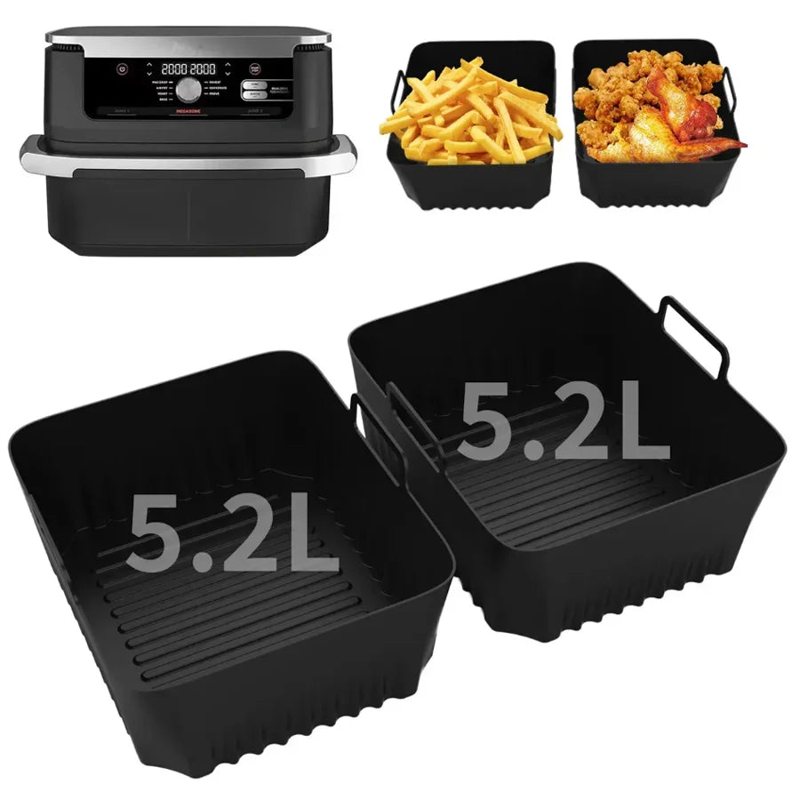 Reusable Silicone Air Fryer Basket Liner Fit Ninja AF500 Non-Stick Heatproof Easy Clean BPA-Free Kitchen Cooking Accessory