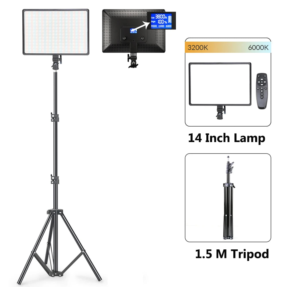LED Video Light Panel for Content Creation - Adjustable Color Temp 14inch Light 1.5m Tidesmit