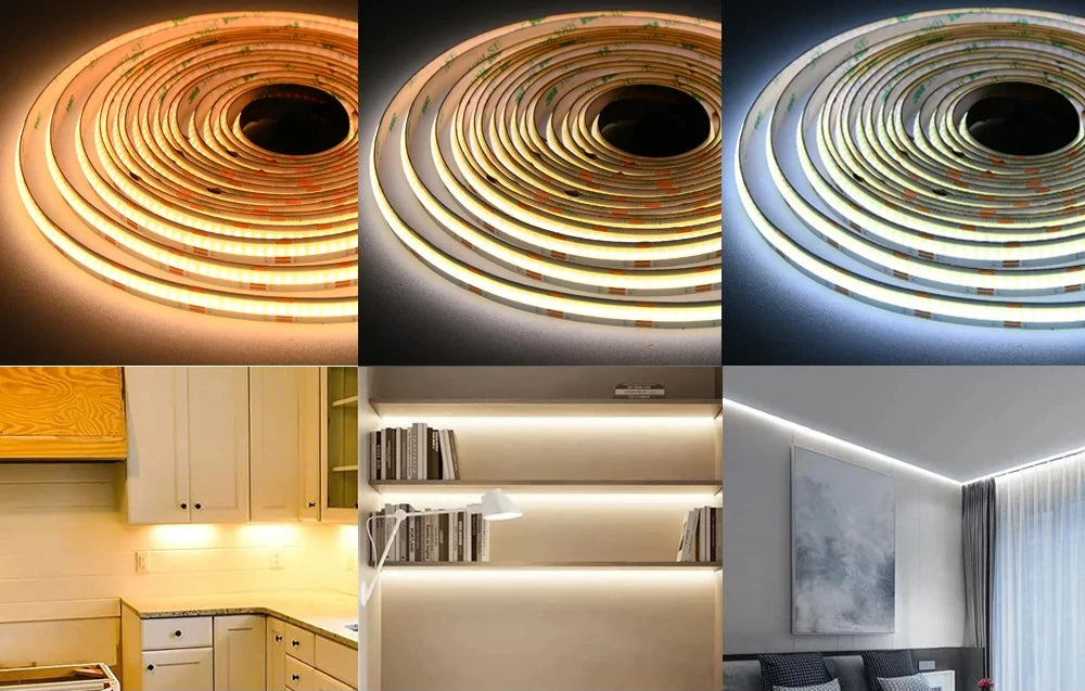 5M 10M 20M COB CCT LED Strip 24V Flexible High Density Dimmable Room Light 2.4G RF Touch Remote Control Dual White 2700K-6500K