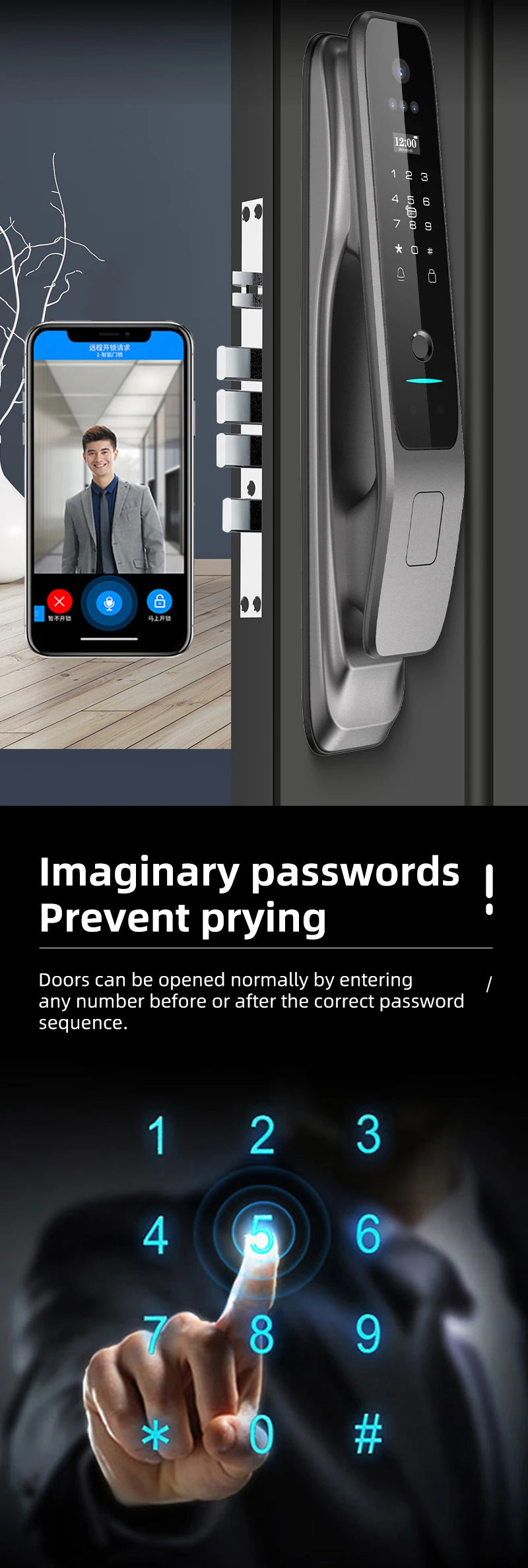 High End Active Monitoring Active Video Intercom Talking WiFi Tuya Smart Door Lock With Camera And Monitor