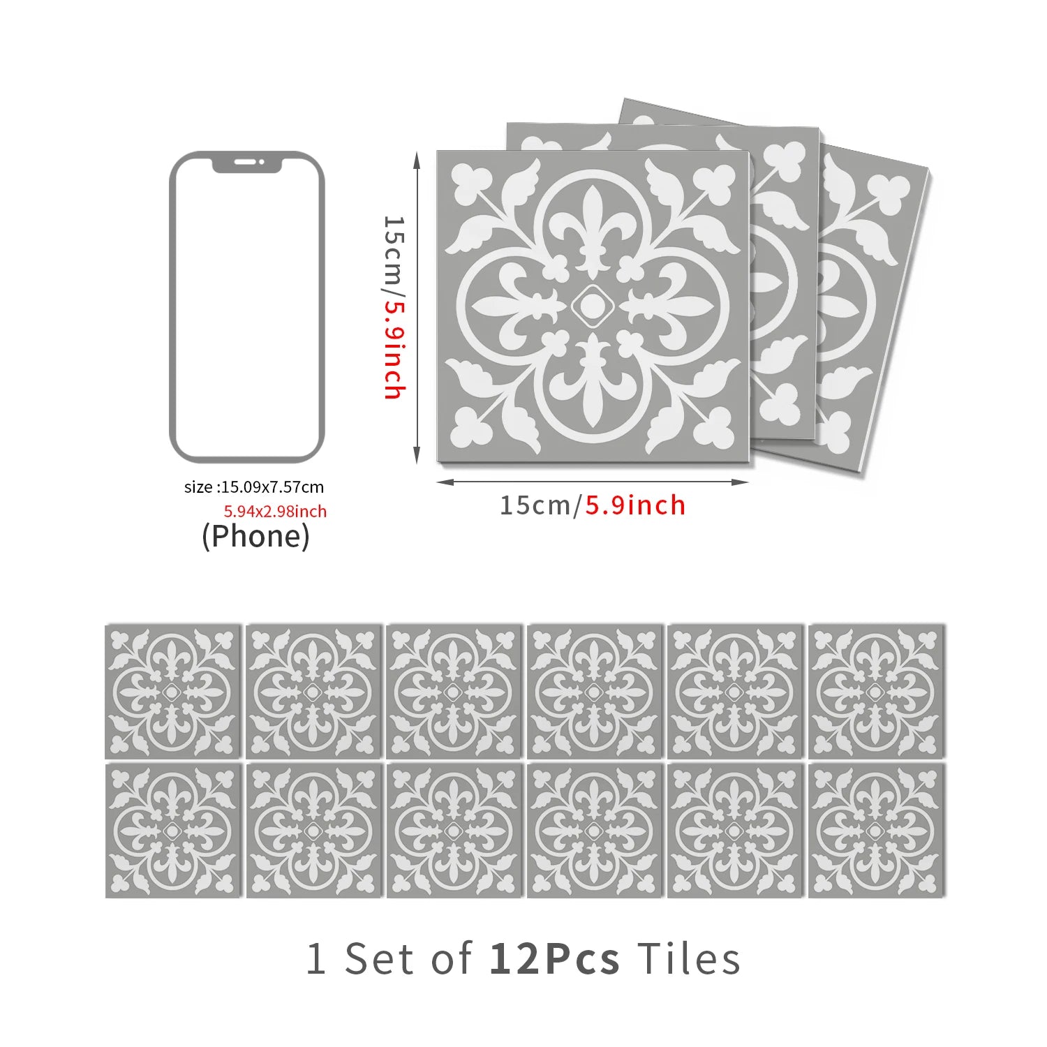 15x15cm Moroccan Style Peel and Stick Tile Stickers, Self Adhesive Waterproof Wall Decor for Kitchen Bathroom (ART Series)