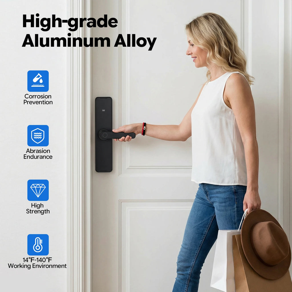 Smart Door Lock WiFi Tuya APP Fingerprint Keyless Entry Door Lock W/50 Fingerprints, 100 Passwords, Key & Temporary Password