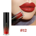 Red velvet moisturizing liquid lipstick, #12, with long-lasting, waterproof, non-stick matte finish on lips.