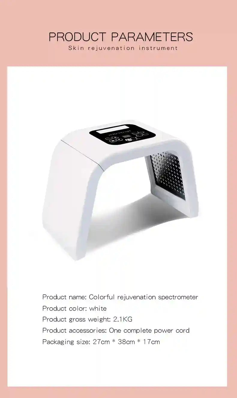 White, arch-shaped LED facial light therapy device with a digital control panel on top.