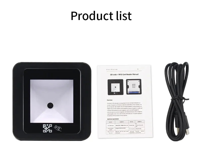 QR/RFID access scanner kit with user manual and attached cable