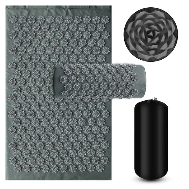 Acupressure Mat and Pillow Set for Muscle Relief - Tidesmit Back Massage Instrument 3PCS-Gray Tidesmit