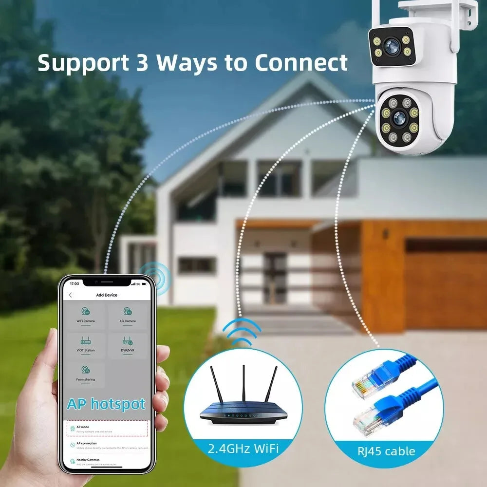 4K 8MP Tuya Dual Lens WIFI Camera PTZ Outdoor Dual Screen Ai Human Auto Tracking Security Camera Surveillance with Alexa Google