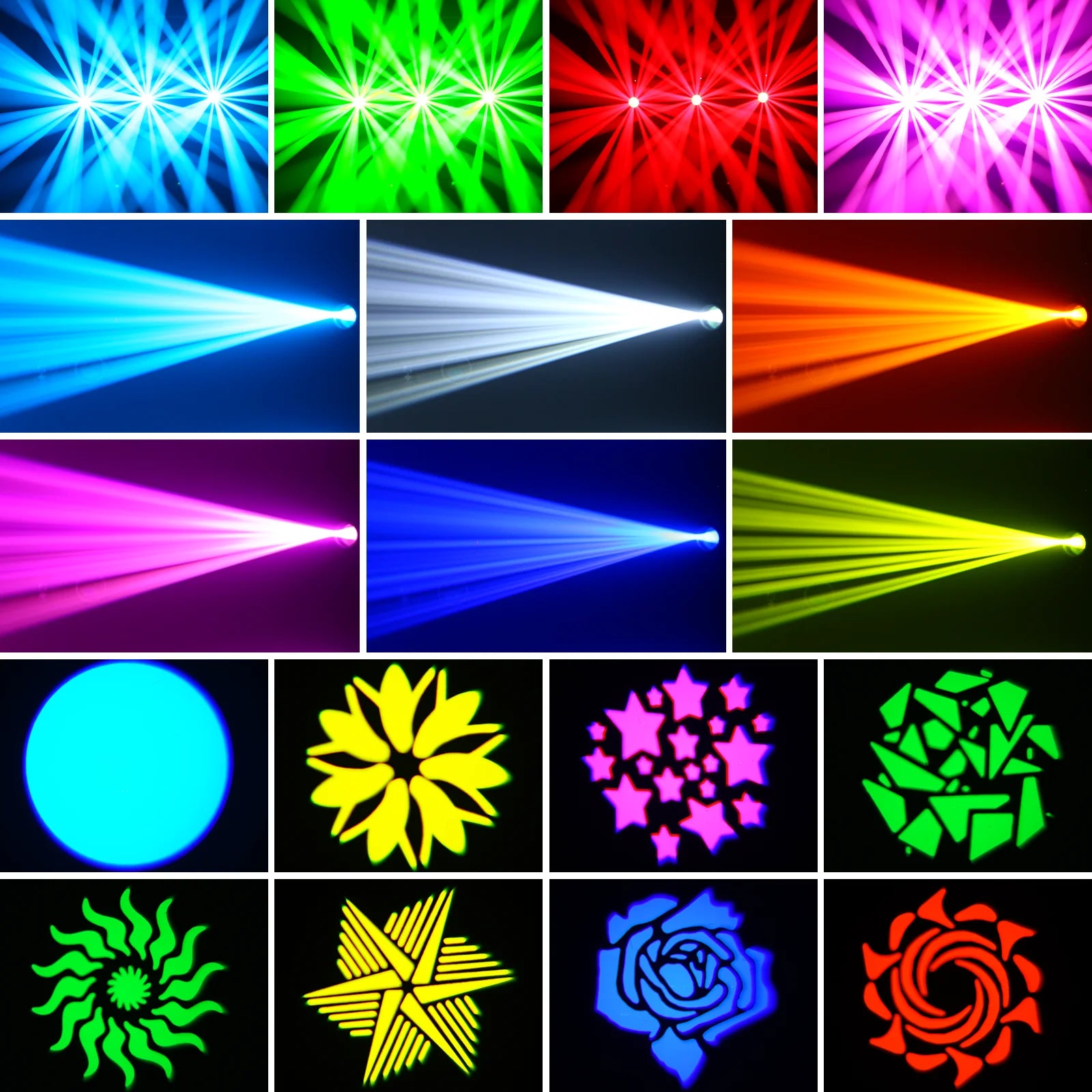 U'King 60W LED Moving Head Light White 4IN1 RGBW LED 7 Gobos Beam Stage Light DMX512 Remote Control for DJ Disco Show Party