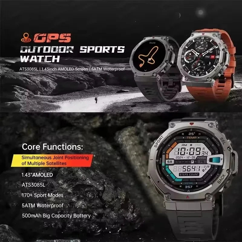 HD Watches Built-in Dual-band GPS Smart Watch Men Smartwatch Compass Altimeter Barometric 5ATM IP69K Waterproof AMOLED