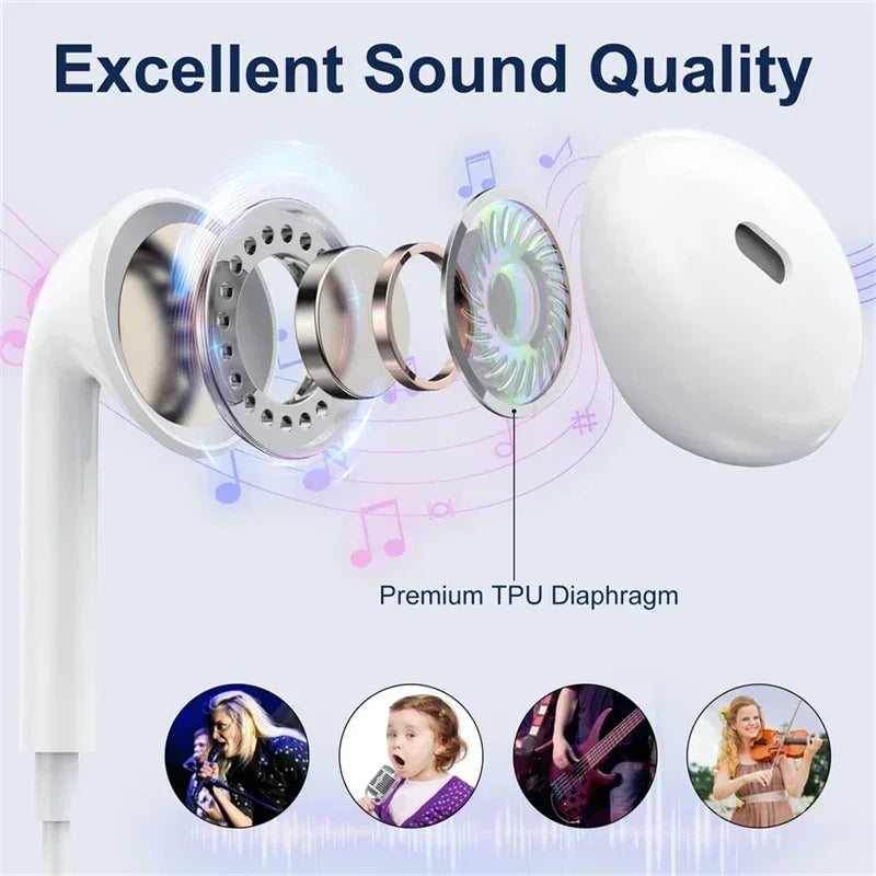 Original Headphones For Apple iPhone 16 15 14 13 11 12 Pro Max Plus In-ear Lightning 3.5MM Wired Bluetooth Earphones Accessories Tidesmit