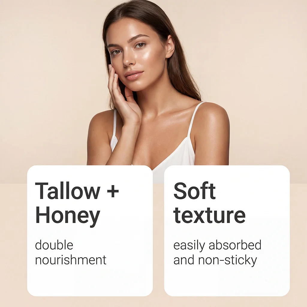 Hydrating Tallow & Honey Balm Skin Nourishing Smoothing Delicate Moisturizer to Improve Texture for Soft Firm Skin Daily Skincar