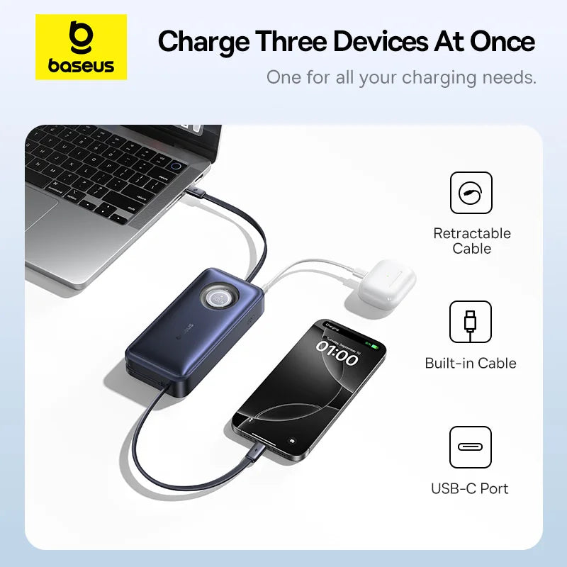 20000mAh 100W PD Power Bank with Retractable USB-C Cable Tidesmit