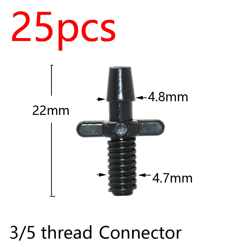 Black 3/5 threaded hose connector with barbed end for drip irrigation tubing