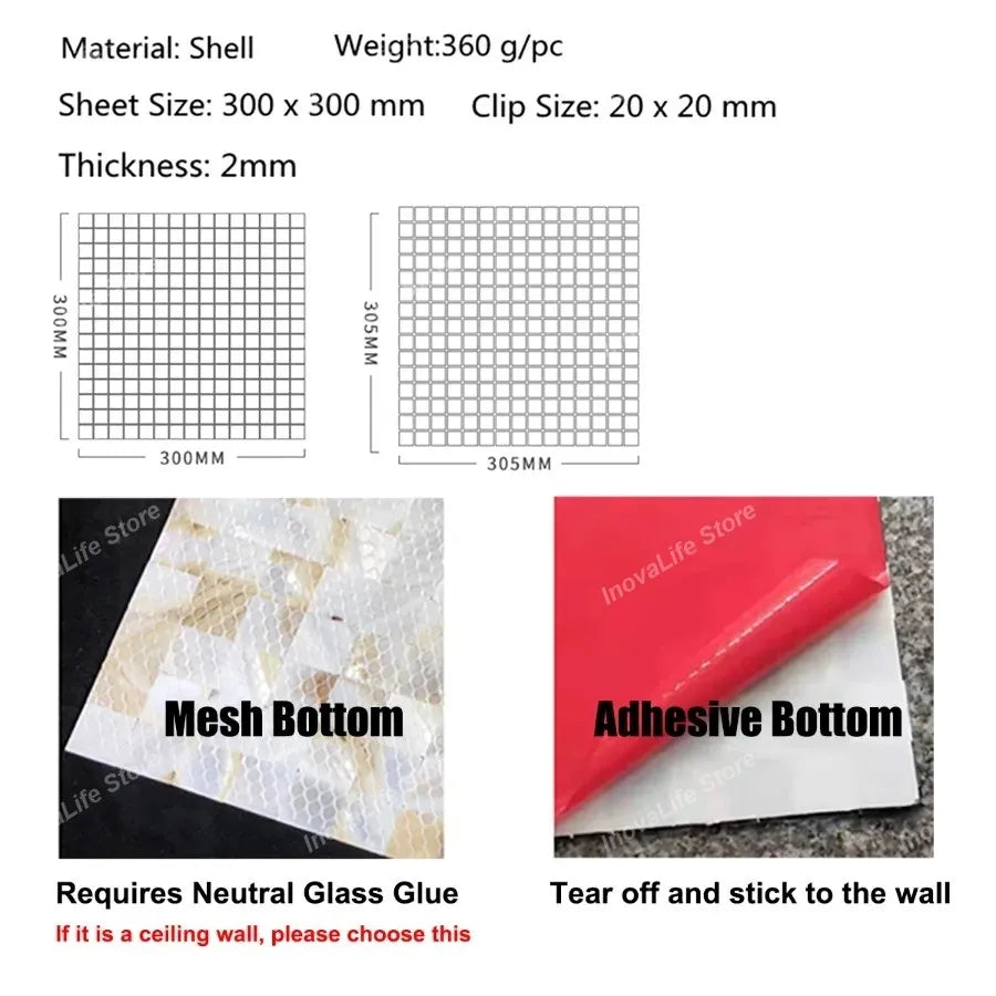 30x30CM Natural Shell Mosaic Tiles Sheet Mother of Pearl Wallpaper Tile Sticker Kitchen Backsplash Bathroom Shower Decorative