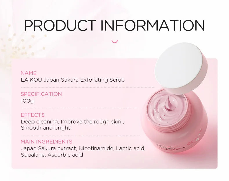 Sakura Exfoliating Scrub for Face & Body 100g - Natural Deep Cleansing Formula Scrubs Treatments Tidesmit