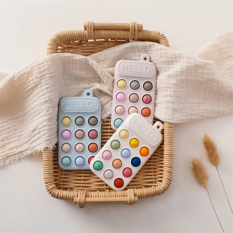 Baby Silicone Phone Teether Toy Pacifier Kids Cartoon Teething Silicone Newborn Early Dental Care Gums Molar Stick Baby Toy Gift