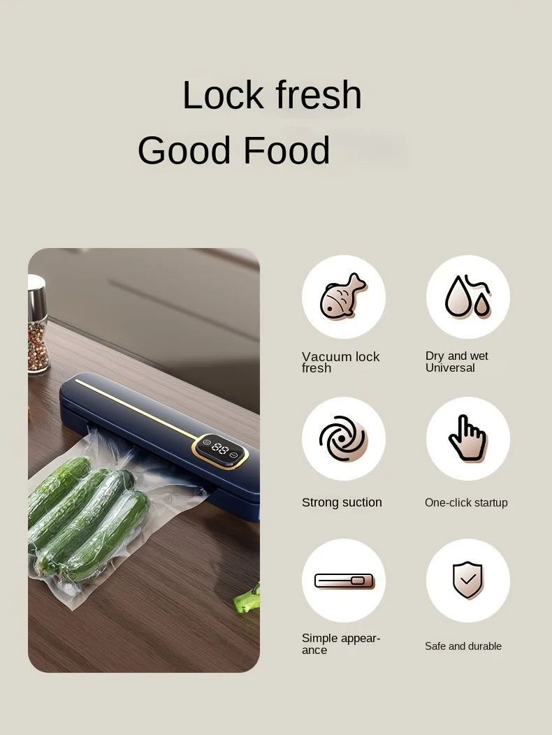 Automatic Vacuum Sealer Machine for Food Preservation Dry Wet Mode Vacuum Packer with 10pcs Bags Free Kitchen Sealing System