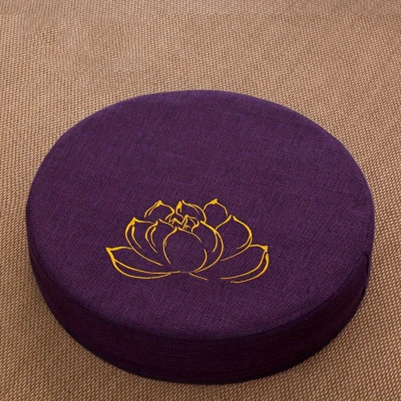 Handmade Embroidered Round Meditation Cushion Linen Yoga Seat with Foam Cotton Filling Non Slip Prayer Pillow
