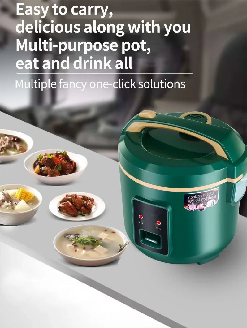 Green 24V portable electric food warmer with handle and control panel
