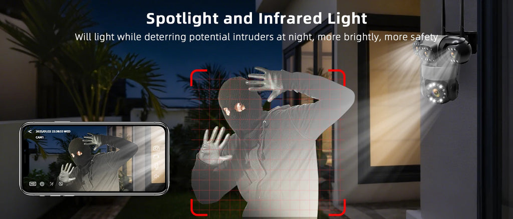 10K 20MP Home Security Outdoor WiFi Camera 4 Lens 4 Screen 360° 16X Zoom CCTV Wireless Surveillance PTZ Cam Security Protection