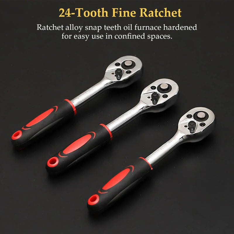 EAFC 46 PCs Automotive Repair Hand Tool Set Mechanic'S Tool Box 1/4"Socket Spanner Ratcheting Screwdriver Ratcheting Screwdriver