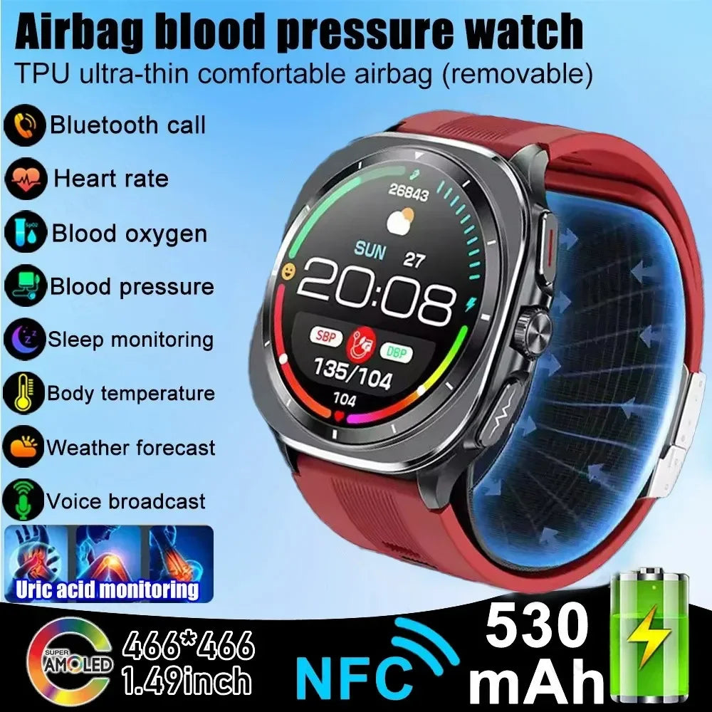 Red TPU airbag smartwatch with round bezel and color health display screen