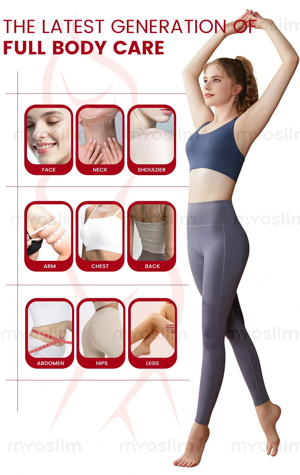 EMS body sculpt machine for full-body cellulite reduction, fat burning, and muscle toning on face, arms, and legs.