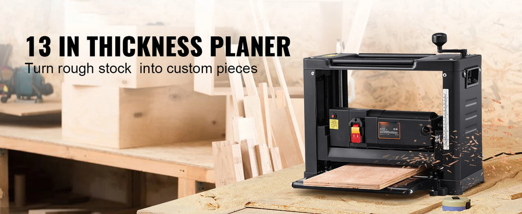 SucceBuy Thickness Planer 13inch Benchtop Planer & Two-Blade 15-Amp 1800W Powerful Motor Low Noise for DIY Woodworking Planing