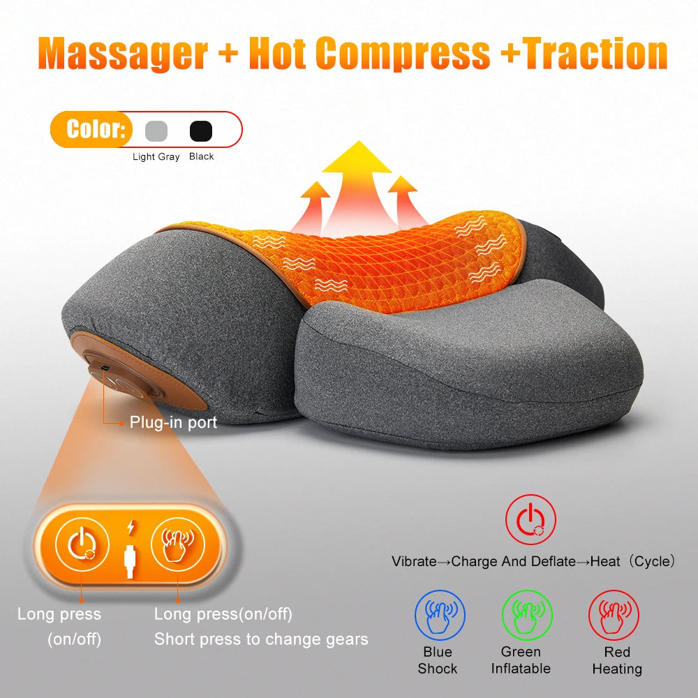 Electric Neck Massage Pillow with Heat Therapy and Vibration - Tidesmit Massage Cushion Tidesmit