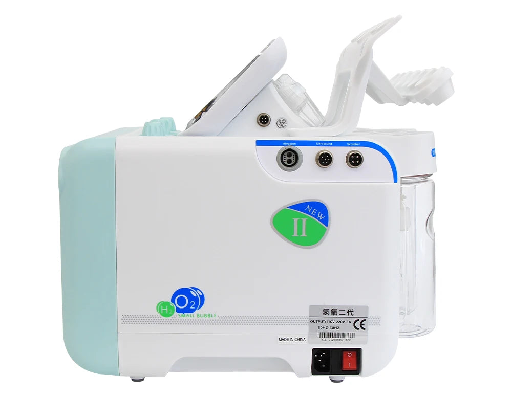 White and light blue 7-in-1 water dermabrasion facial machine for deep cleansing and blackhead removal spa treatments.