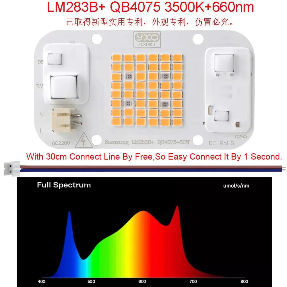 Quantum LED Grow Light Chip LM283B+ 100W 50W DOB COB Full Spectrum Welding Free 220V 110V LED Chip For Indoor Plants