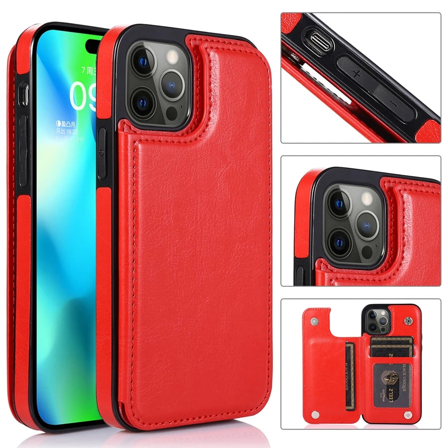 iPhone 16 Leather Wallet Case With Card Stand - Slim Shock-Absorbing Cover Tidesmit