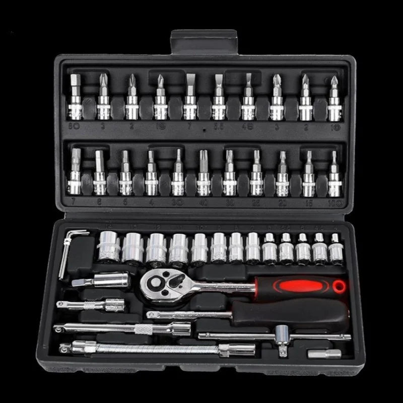 1 Set of 46-Piece Car Repair Tool Set, Ratchet Wrench Tool Box, Car Maintenance Socket Repair Kit, Hardware Kit, Multifunctional Car Repair Tool Kit