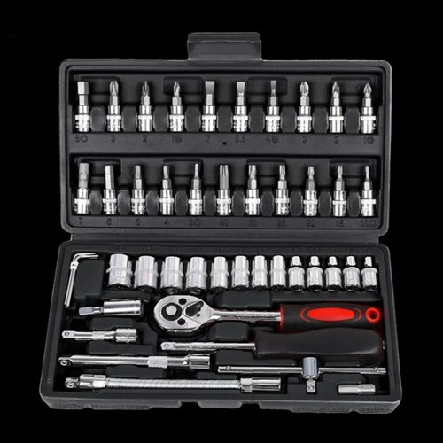 1 Set of 46-Piece Car Repair Tool Set, Ratchet Wrench Tool Box, Car Maintenance Socket Repair Kit, Hardware Kit, Multifunctional Car Repair Tool Kit