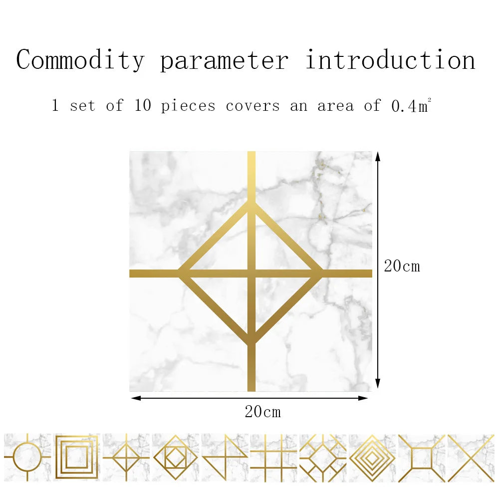 10pcs Crystal Tile Wall Stickers Self-Adhesive Kitchen Tiles PVC Backsplash Stickers Peel and Stick Bathroom Faux Stone Effect