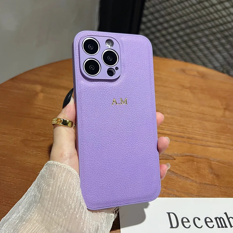 Personalized Leather iPhone Case - Shock-Absorbing Monogram Cover Light purple Tidesmit