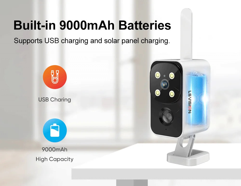LS VISION Outdoor Solar Camera Wireless Cam WIFI/4G Ultra Standby Time PIR Motion Light Color Night Vision AI Detect Battery Cam
